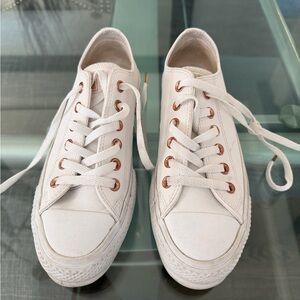 Converse White Low-Top Canvas Sneakers with Rose Gold Eyelets